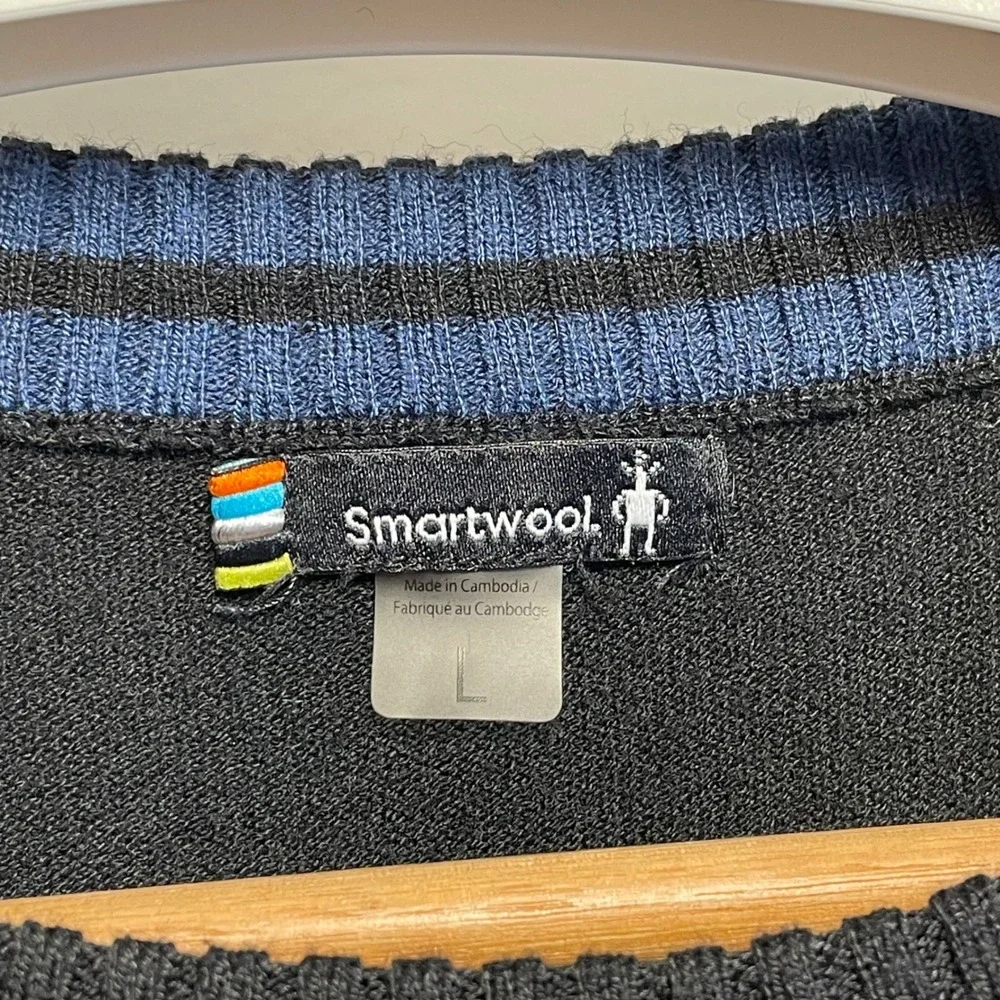 Smartwool‎ Men's Black Striped Crew Neck Sweater Size L Wool Blend Long Sleeve